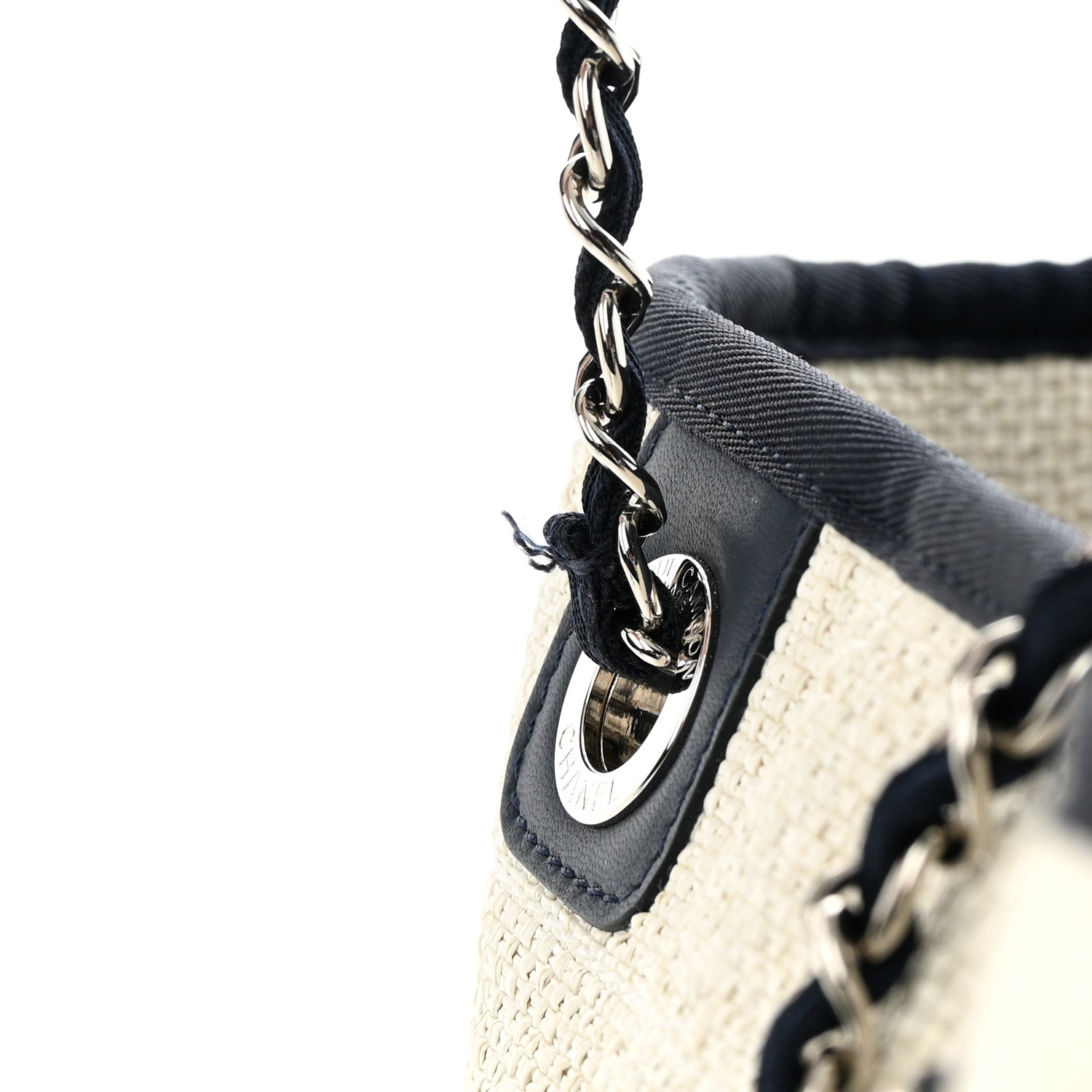 Chanel Woven Straw Raffia Small Deauville Tote White Navy 11 of 11