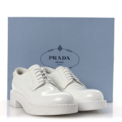 Prada Spazzolato Calzature Donna Triangle Logo 50mm Derby Loafers 36.5 White 11 of 11