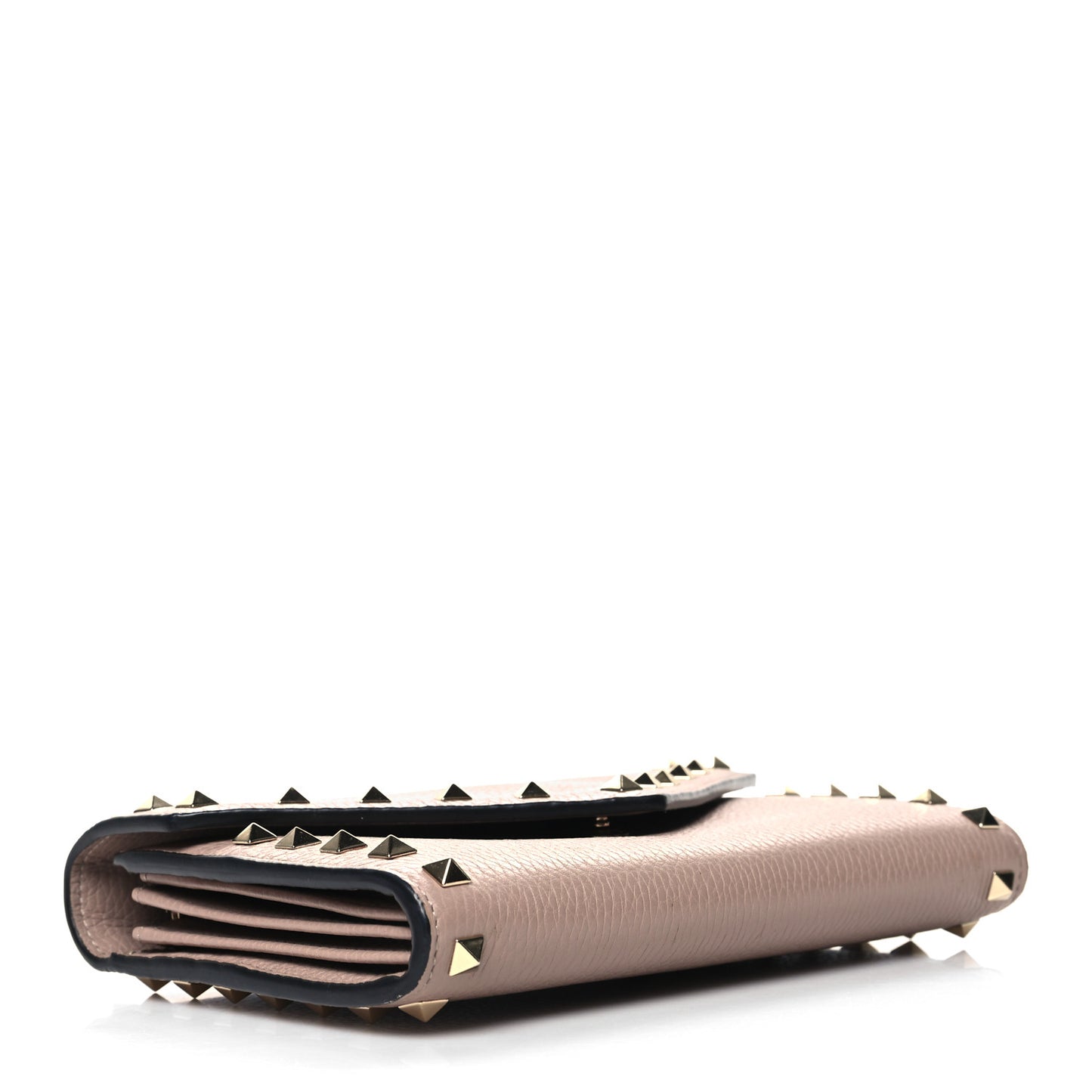 Pebbled Calfskin Rockstud Envelope Wallet on Chain Poudre
