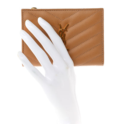 Saint Laurent Grain De Poudre Matelasse Chevron Cassandre Fragments Zipperred Bi-Fold Wallet Natural Dark 2 of 9