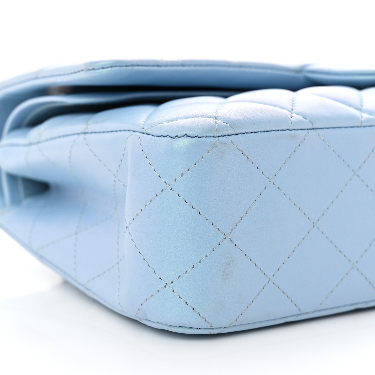 Iridescent Lambskin Quilted Medium Double Flap Light Blue