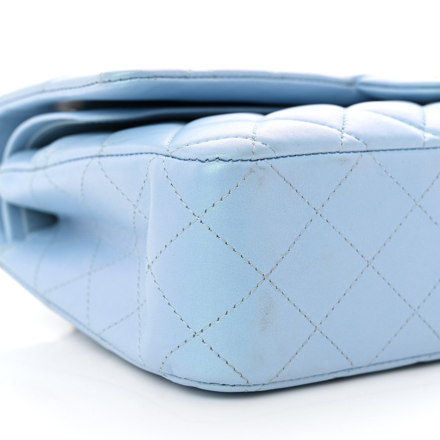 Chanel Iridescent Lambskin Quilted Medium Double Flap Light Blue 9 of 14