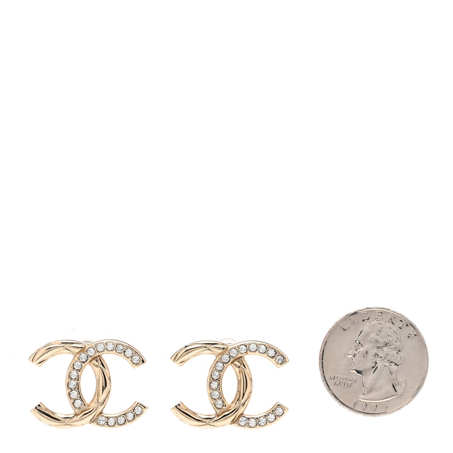 Crystal Glitter Quilted CC Earrings Light Gold