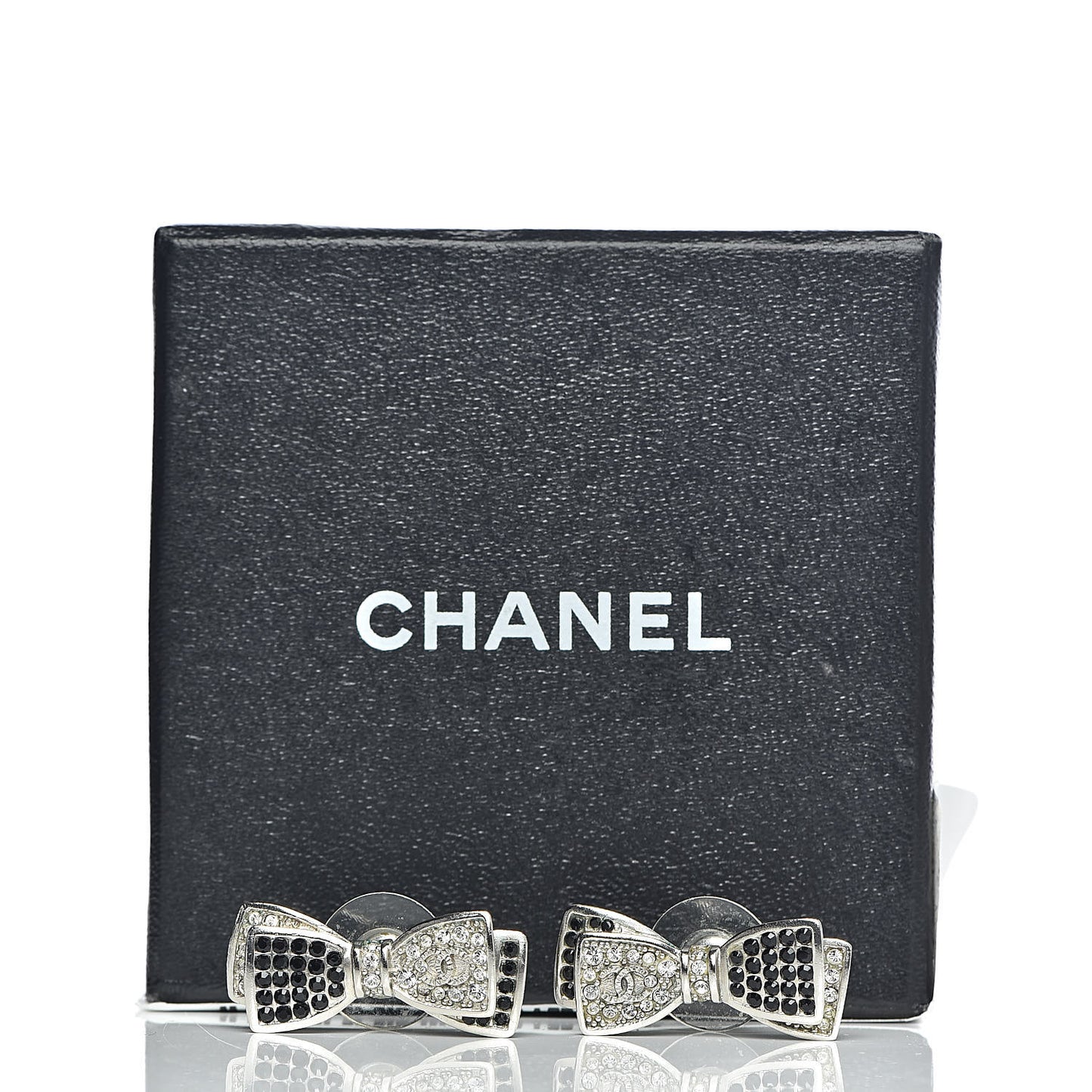 Crystal CC Bow Tie Earrings Black Silver