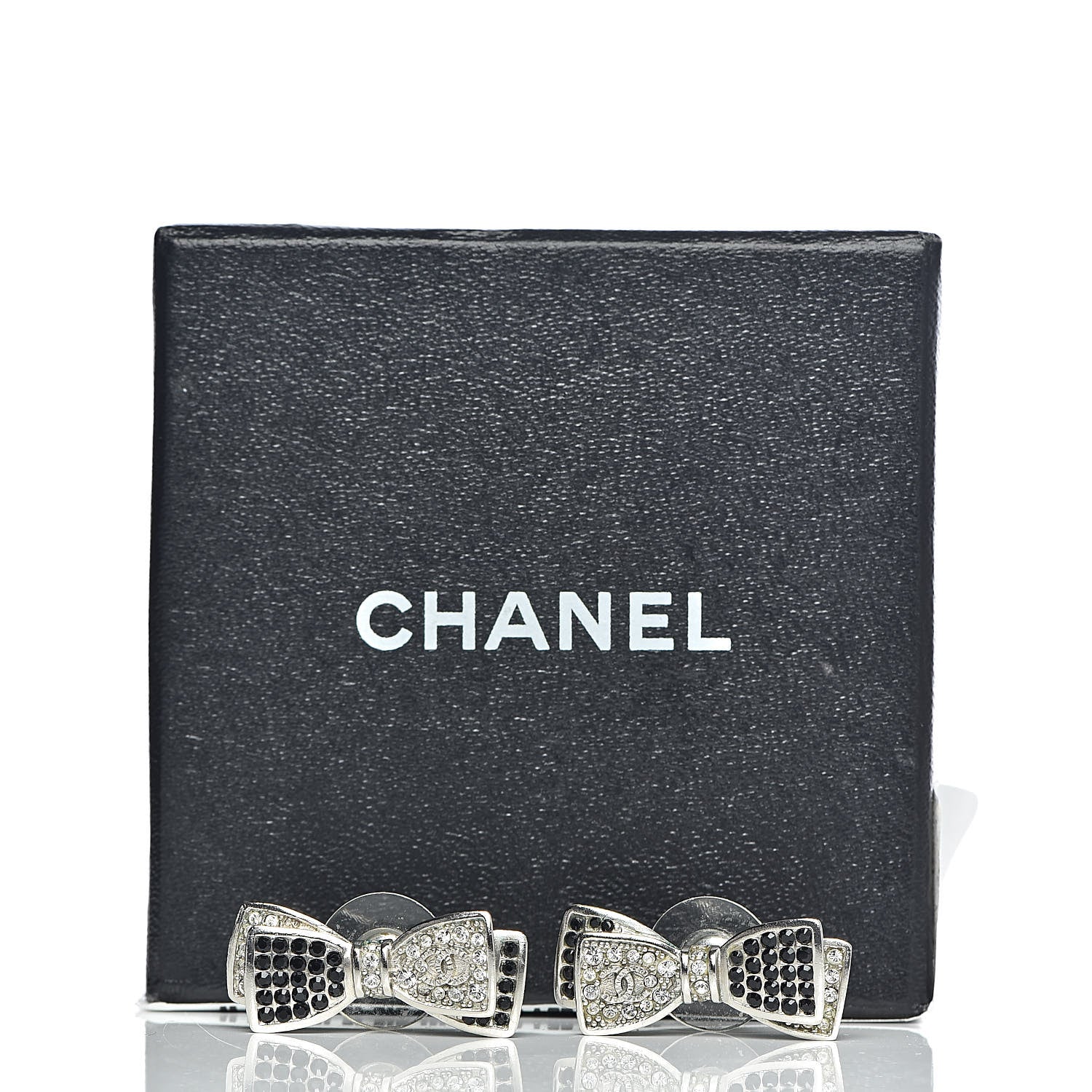 Chanel Crystal CC Bow Tie Earrings Black Silver 5 of 5