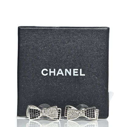 Chanel Crystal CC Bow Tie Earrings Black Silver 5 of 5
