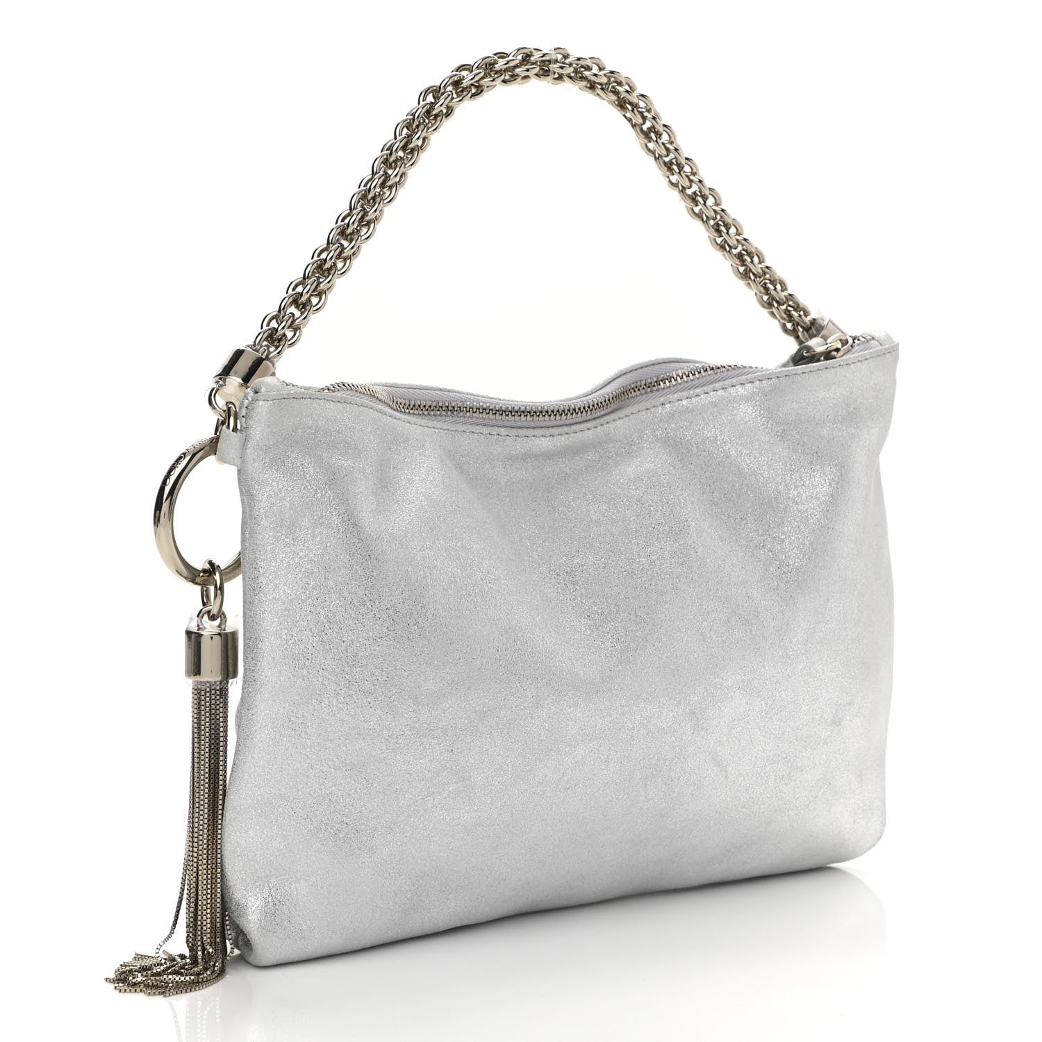 Chanel JIMMY CHOO Metallic Goatskin Callie Mea Tassel Shoulder Bag Silver 3 of 10