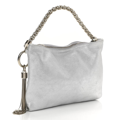 Chanel JIMMY CHOO Metallic Goatskin Callie Mea Tassel Shoulder Bag Silver 3 of 10
