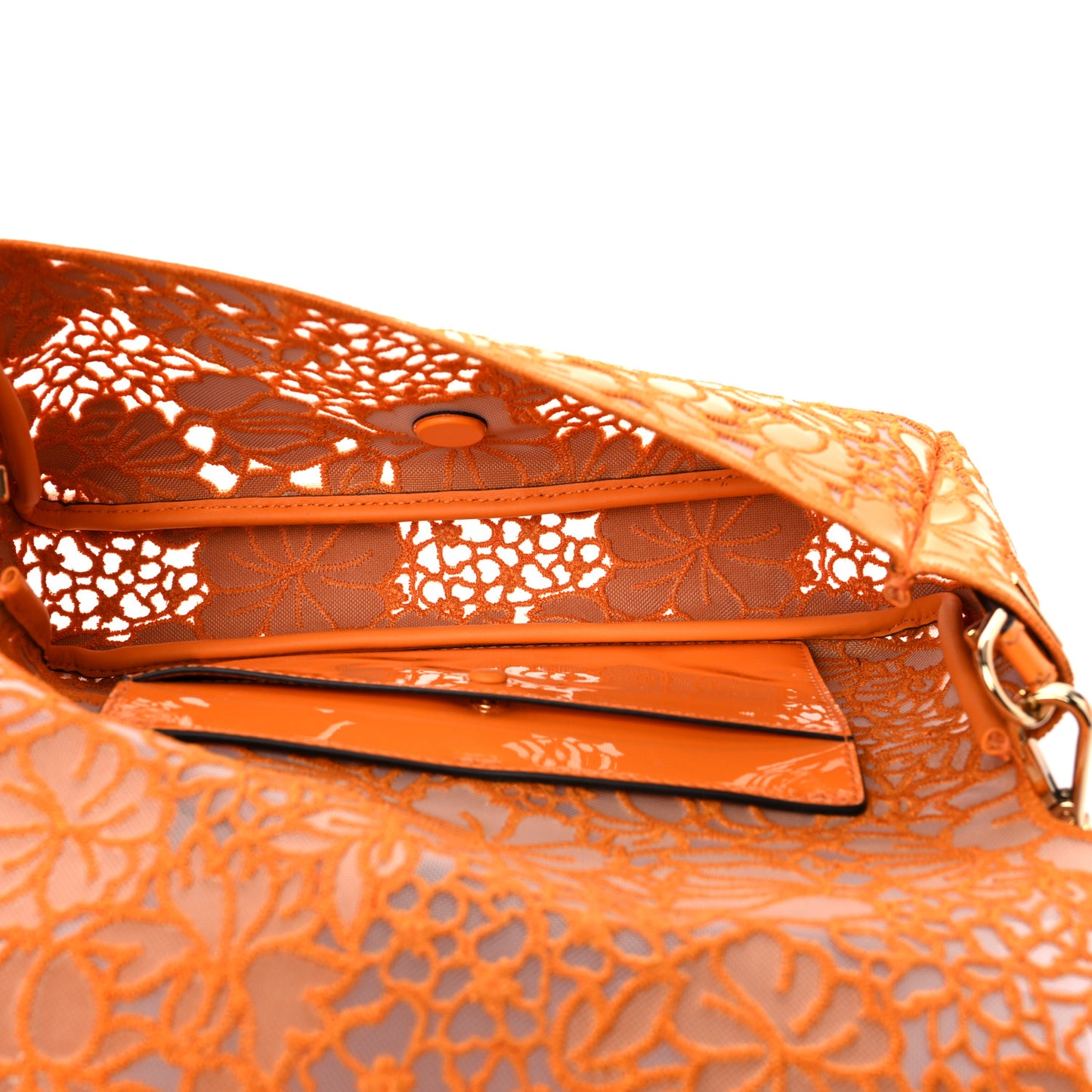 Embroidered Flowers Baguette Orange