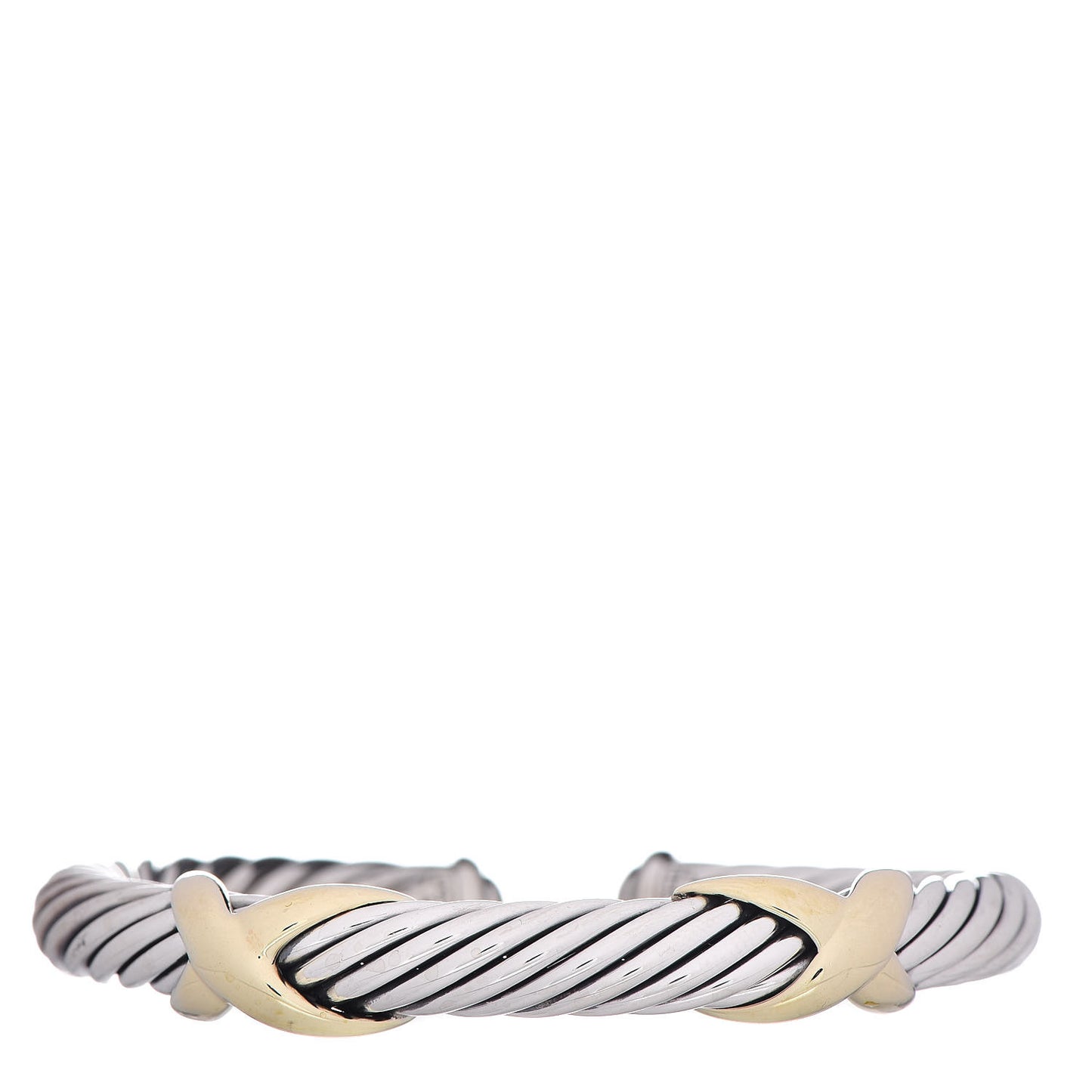 Sterling Silver 14K Yellow Gold 7mm Double X Cable Bracelet