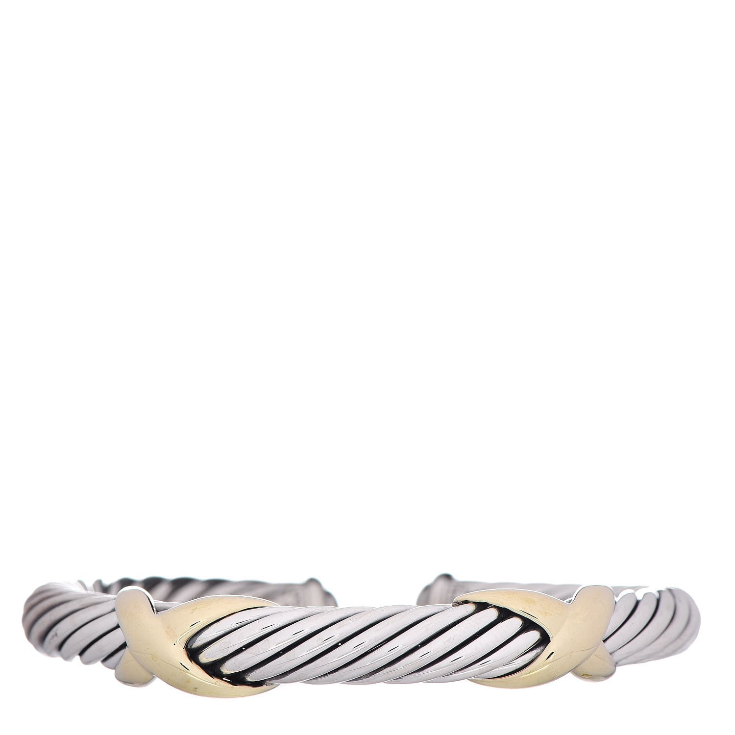 David Yurman Sterling Silver 14K Yellow Gold 7mm Double X Cable Bracelet 1 of 4