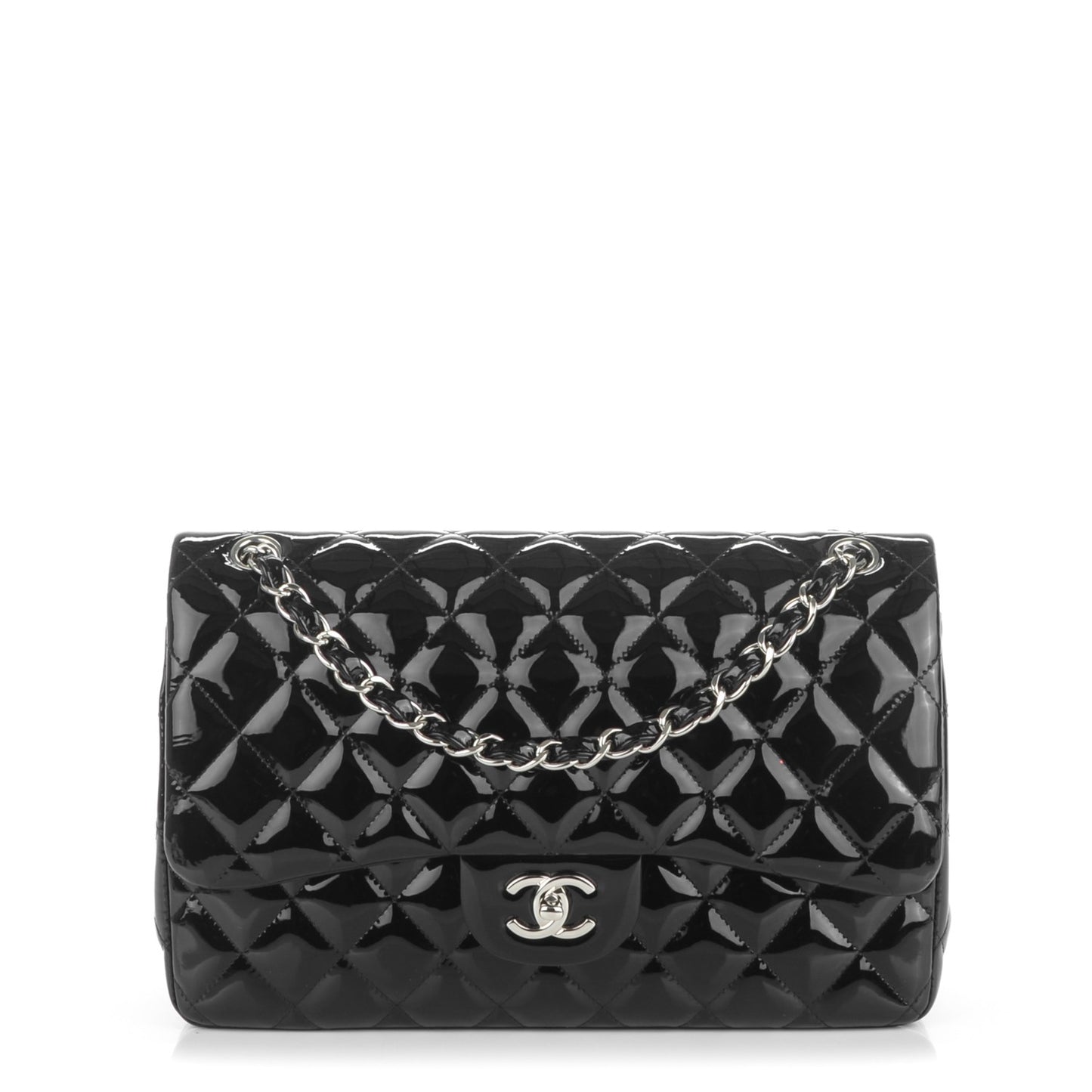 Patent Quilted Jumbo Double Flap Black