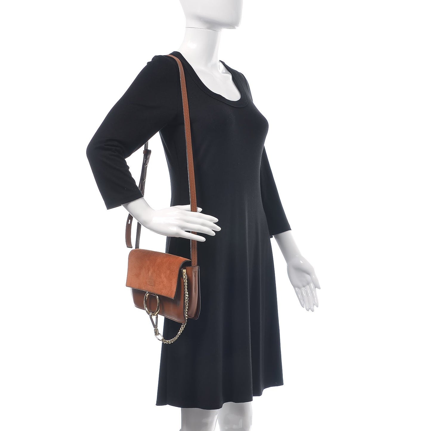 Suede Calfskin Small Faye Shoulder Bag Tobacco