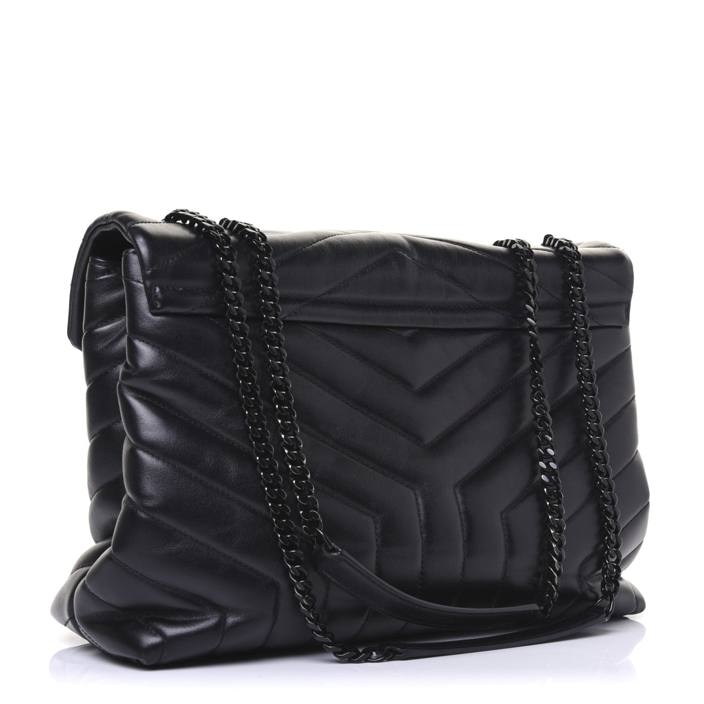 Calfskin Y Quilted Monogram Medium Loulou Chain Satchel Black