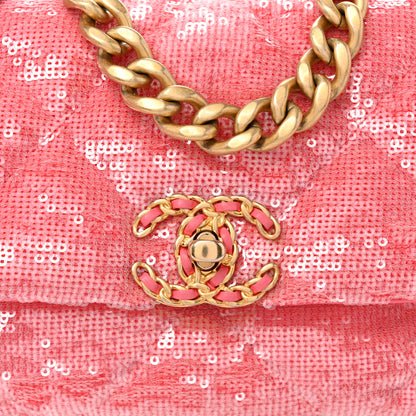 Chanel Sequin Quilted Medium Chanel 19 Flap Coral 8 of 11