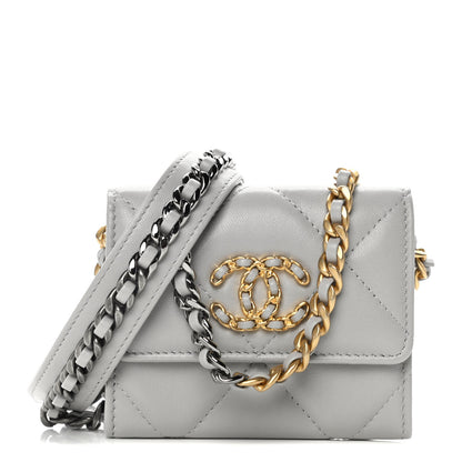Chanel Lambskin Quilted Chanel 19 Flap Coin Purse With Chain Grey 1 of 12