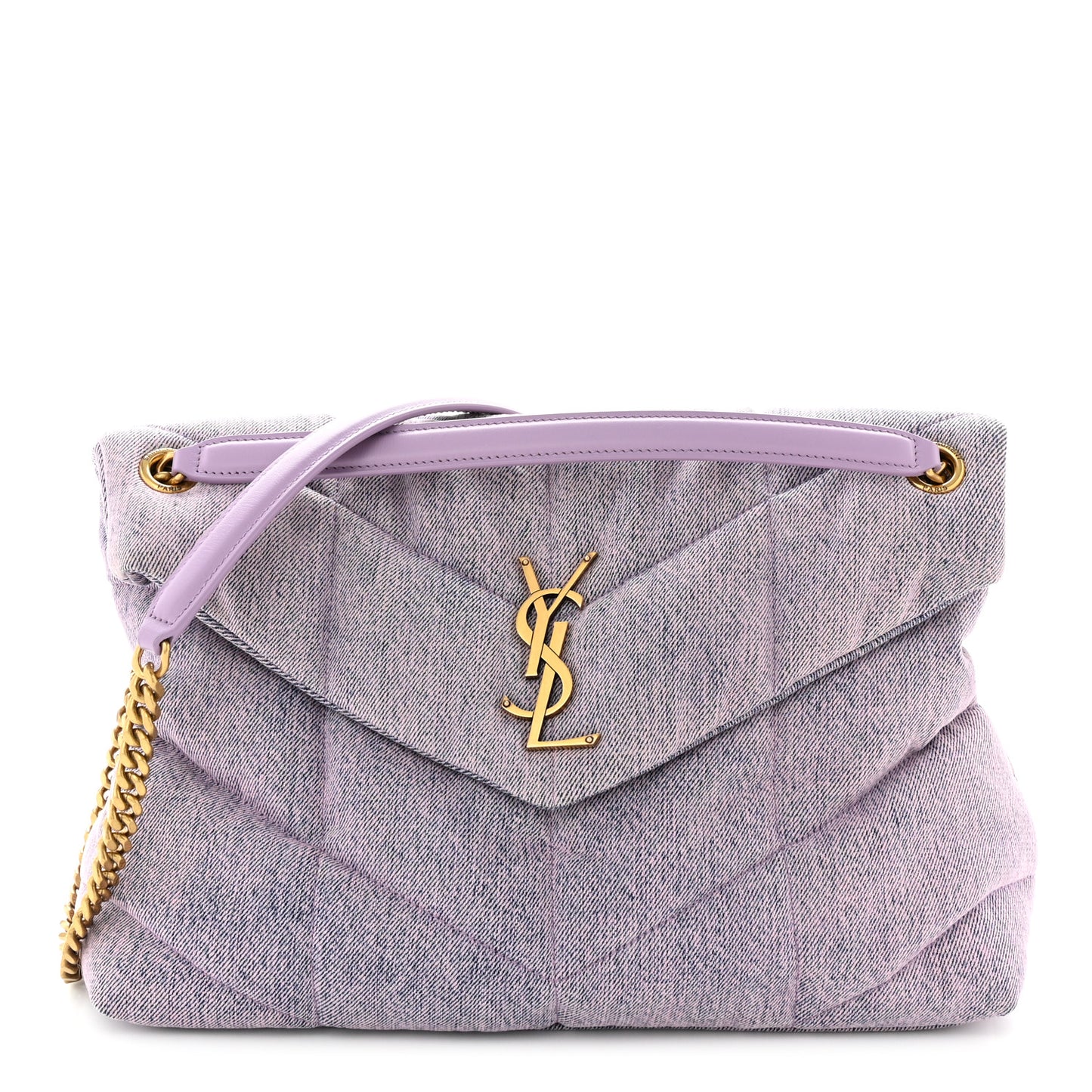 Denim Quilted Medium Loulou Puffer Monogram Chain Satchel Bleached Lilac