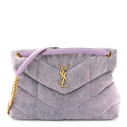Saint Laurent Denim Quilted Medium Loulou Puffer Monogram Chain Satchel Bleached Lilac 1 of 10
