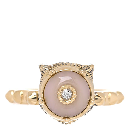 Gucci 18K Yellow Gold Pink Opal Diamond Le Marché Des Merveilles Feline Ring 49 5 1 of 7