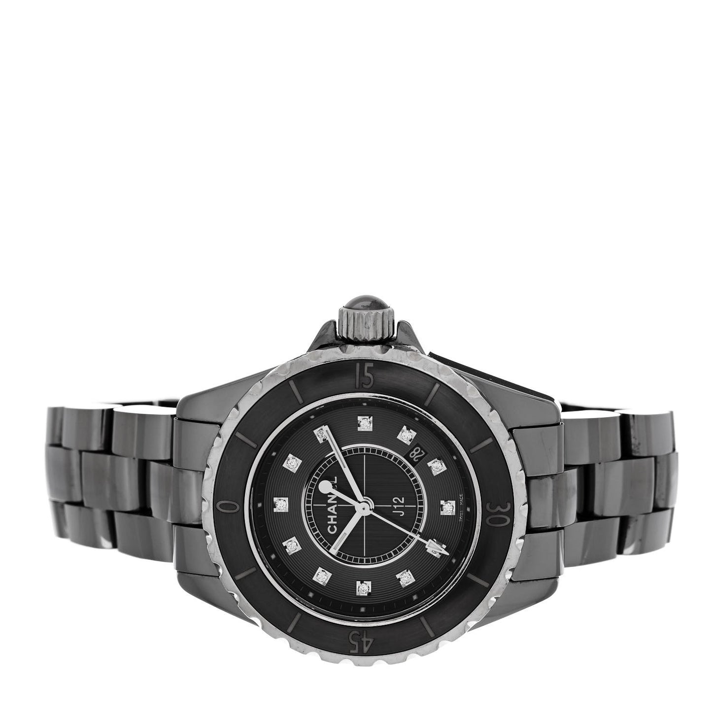 Stainless Steel Ceramic Diamond 33mm J12 Quartz Watch Black