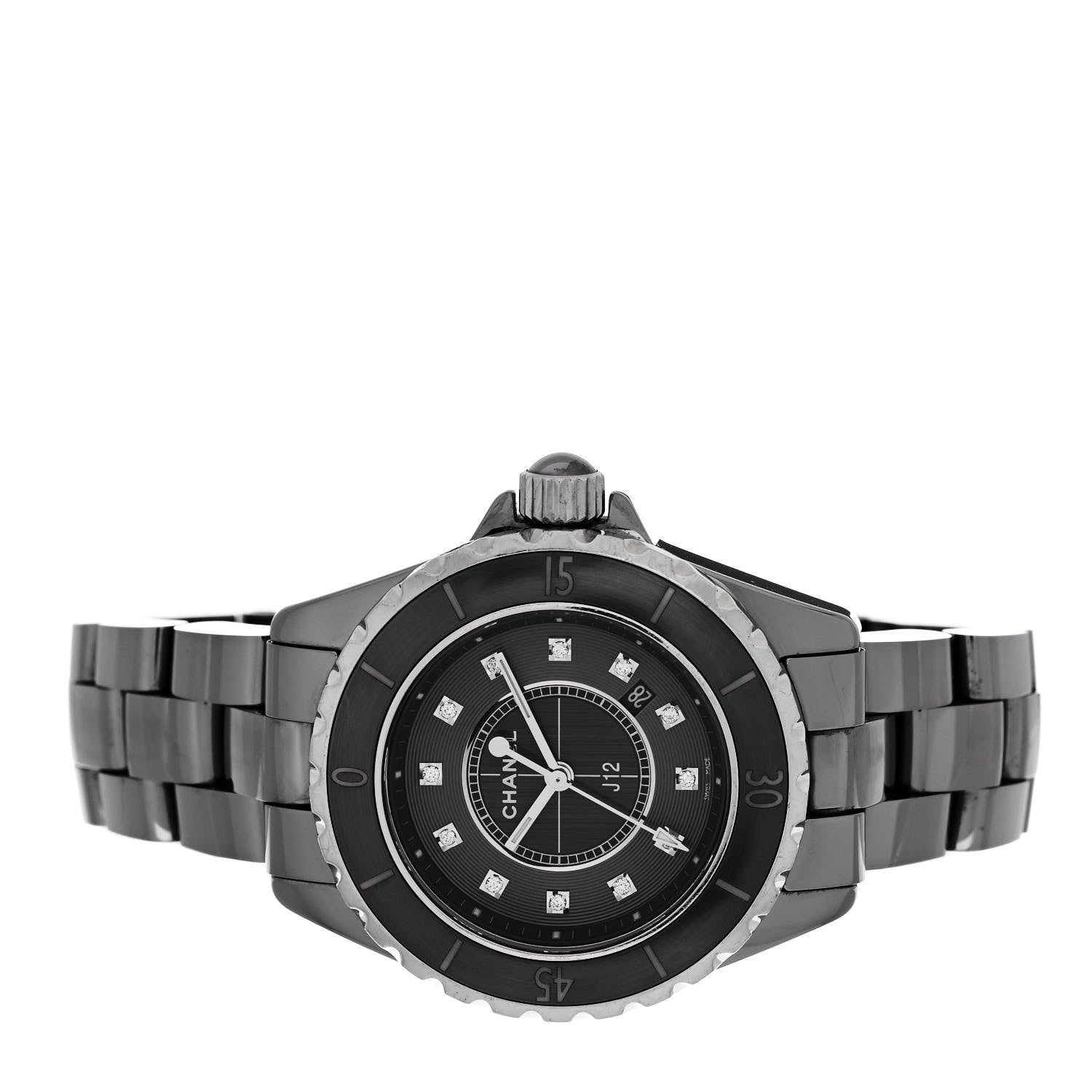 Chanel Stainless Steel Ceramic Diamond 33mm J12 Quartz Watch Black 2 of 4