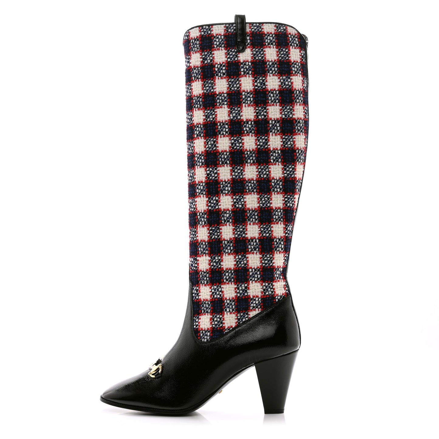 Tweed Naplack Check Zumi Knee Boots 40 White Hibiscus Red Maritime Black