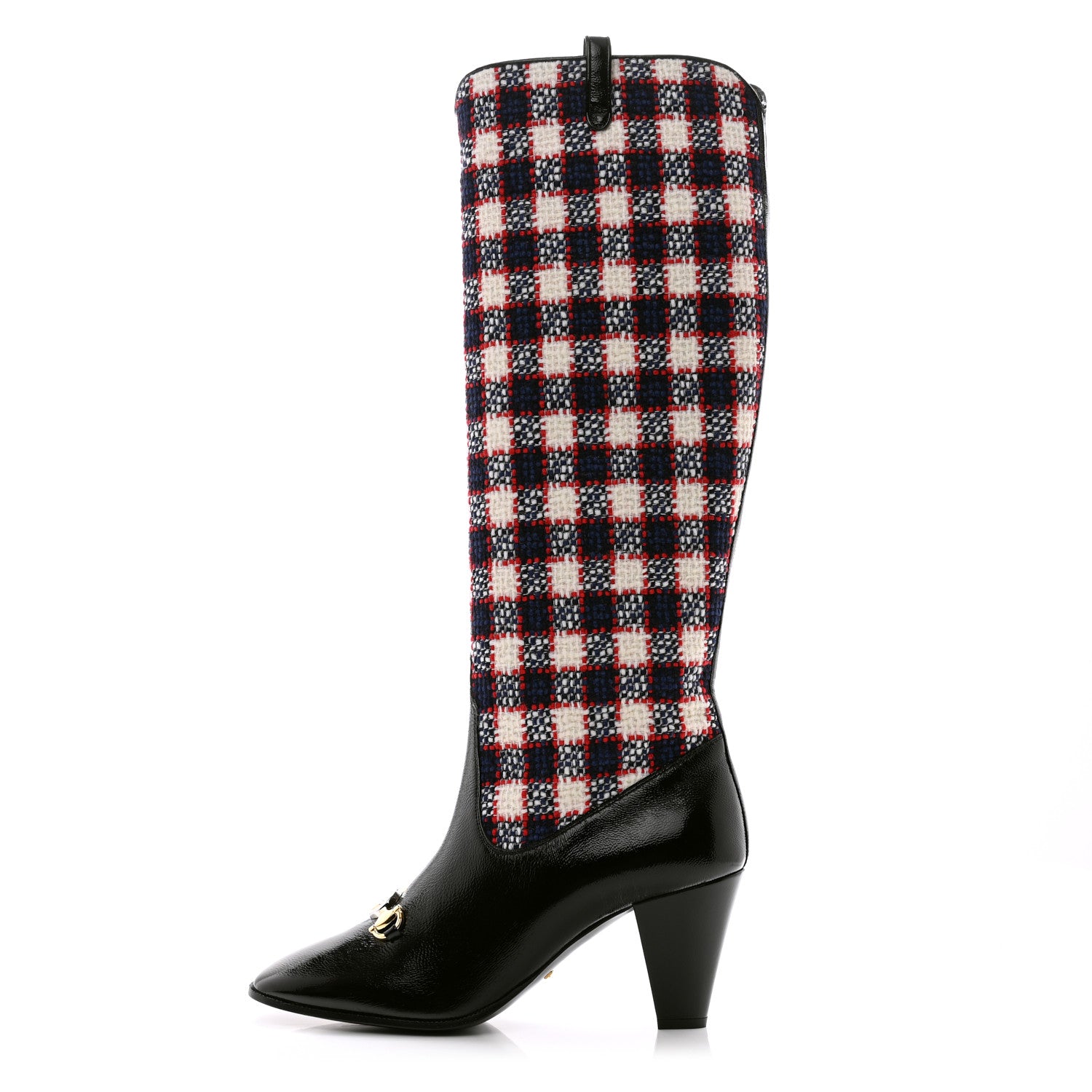 Gucci Tweed Naplack Check Zumi Knee Boots 40 White Hibiscus Red Maritime Black 1 of 8