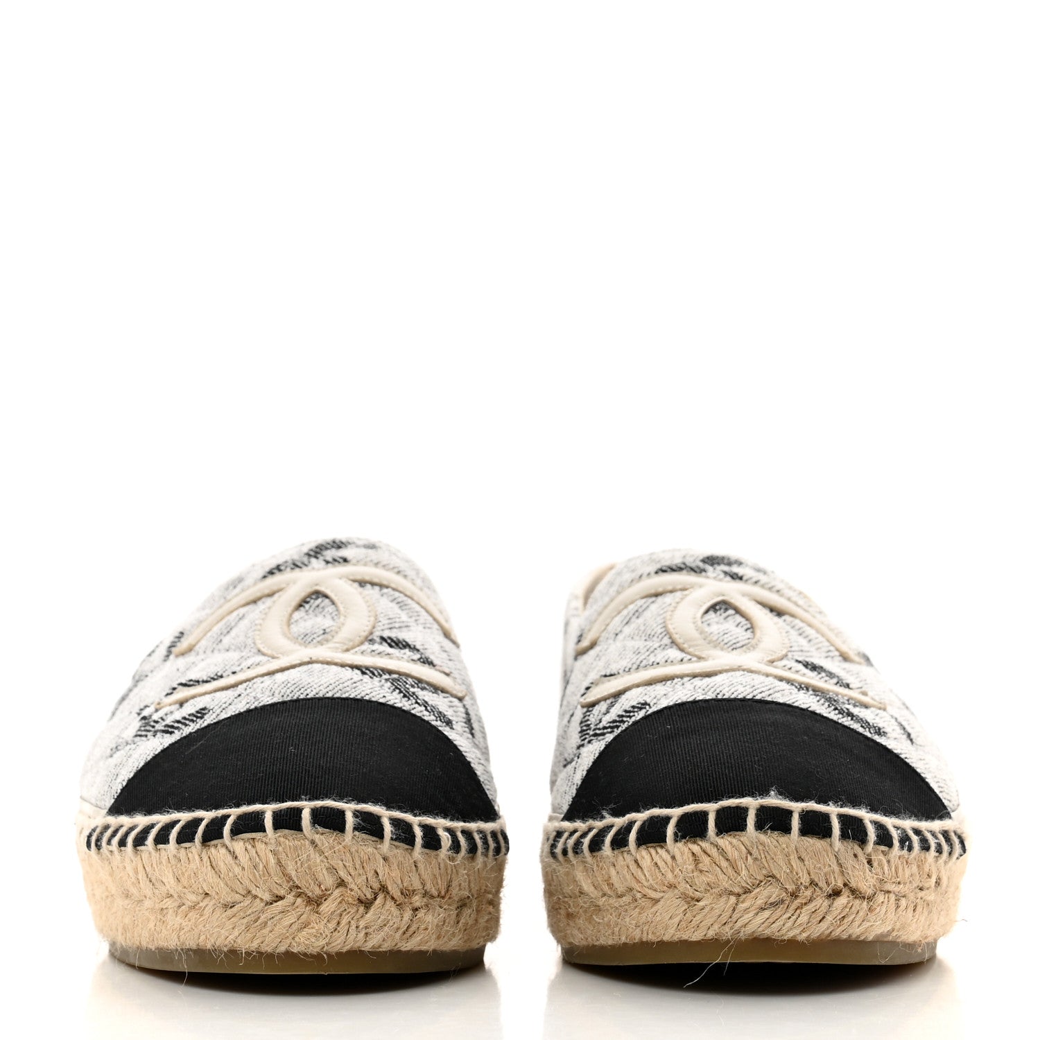 Chanel Cotton Jacquard Grosgrain CC Print Espadrilles 38 Grey Black 2 of 8