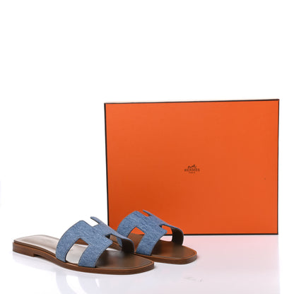 Hermes Denim Canvas Oran Sandals 37.5 Bleu Clair 8 of 8