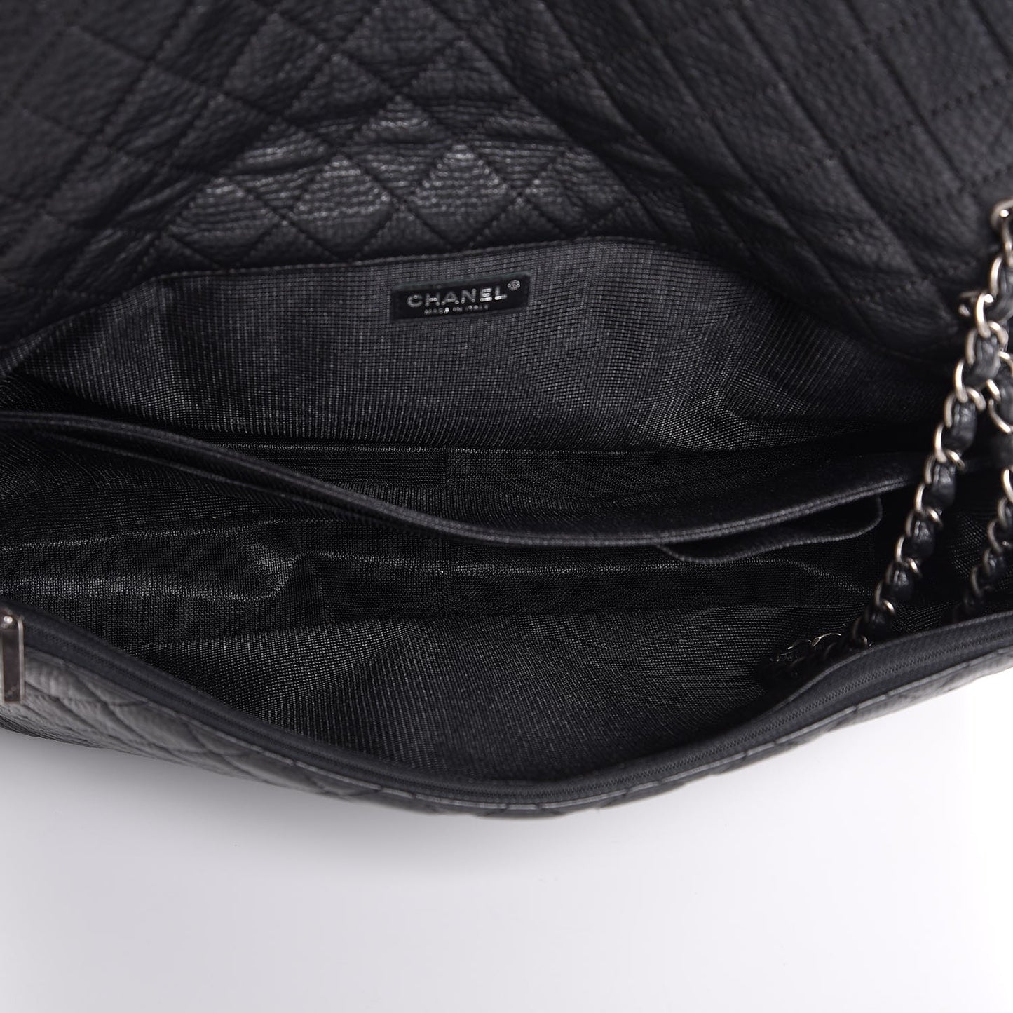 Calfskin Quilted XXL Travel Flap Bag Black