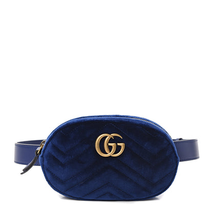 Gucci Velvet Matelasse GG Marmont Belt Bag 75 30 Cobalt Blue 1 of 8