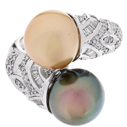 Parker & West by FASHIONPHILE 14K White Gold Diamond Gold Black Cultured Pearl .45ctw Bypass Ring 56 7.5 7 of 9