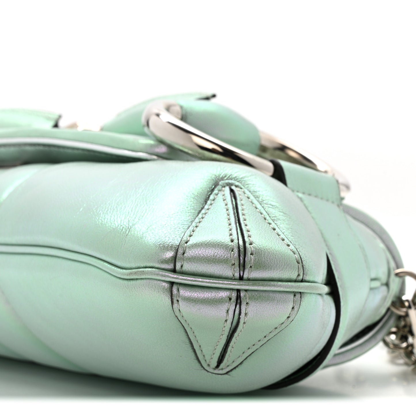 Iridescent Nappa Vertical Matelasse Medium Maxi Horsebit Chain Shoulder Bag Iridescent Salvy Green
