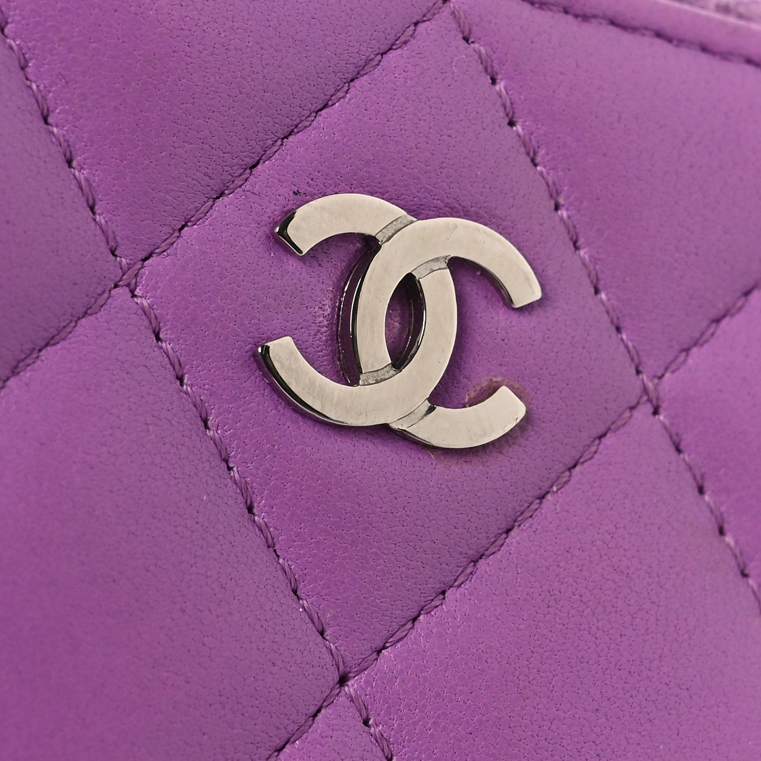 Chanel Lambskin Quilted Zip Around Coin Purse Wallet Purple