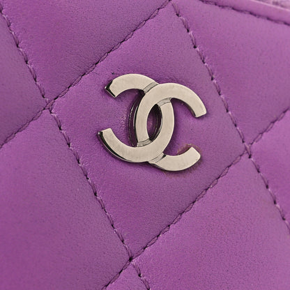 Chanel Lambskin Quilted Zip Around Coin Purse Wallet Purple 9 of 10