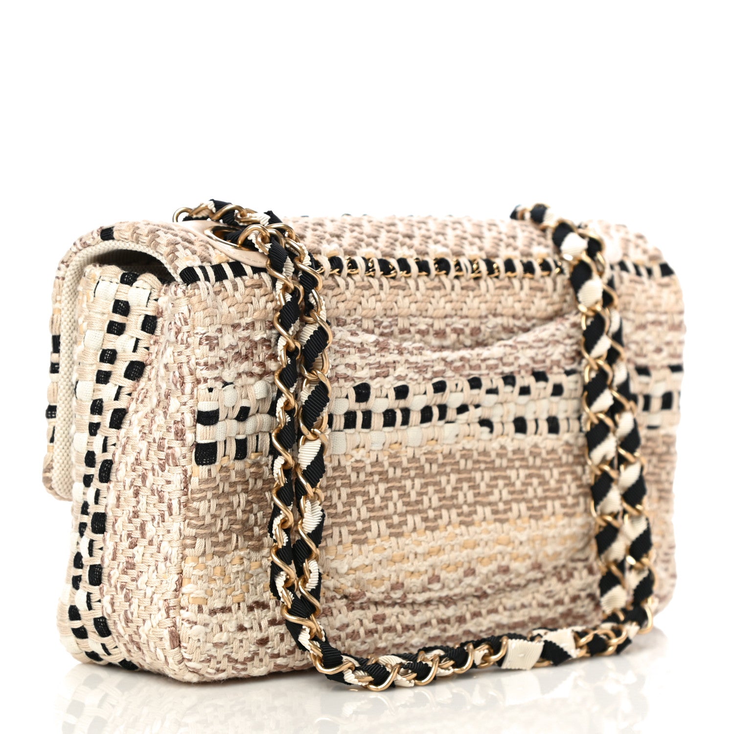 Chanel Cotton Raffia Lambskin Woven Medium Single Flap Beige Beige Black 3 of 10