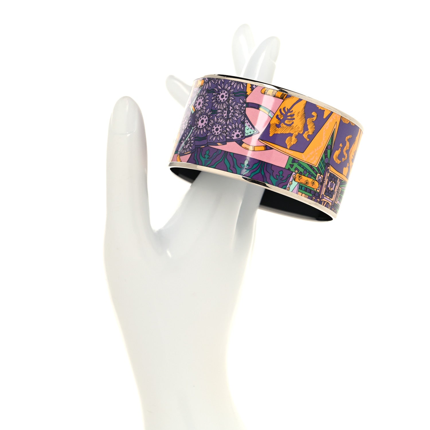 Hermes Enamel Printed Extra Wide Bracelet 70 Violet Multicolor