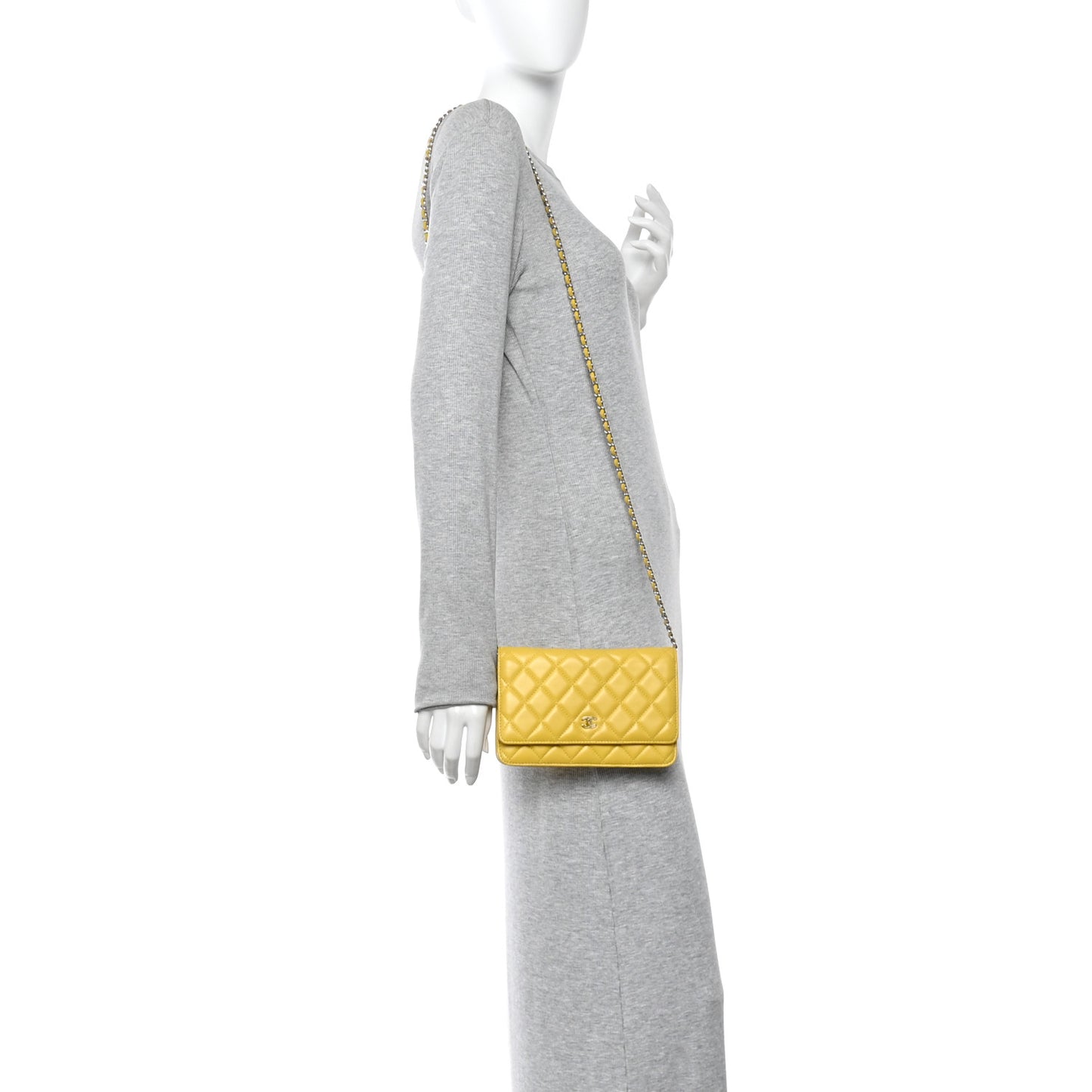Lambskin Quilted Wallet On Chain WOC Yellow