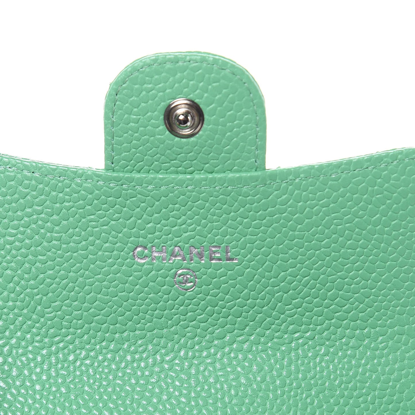 Caviar Chevron Quilted Flap Card Holder Green