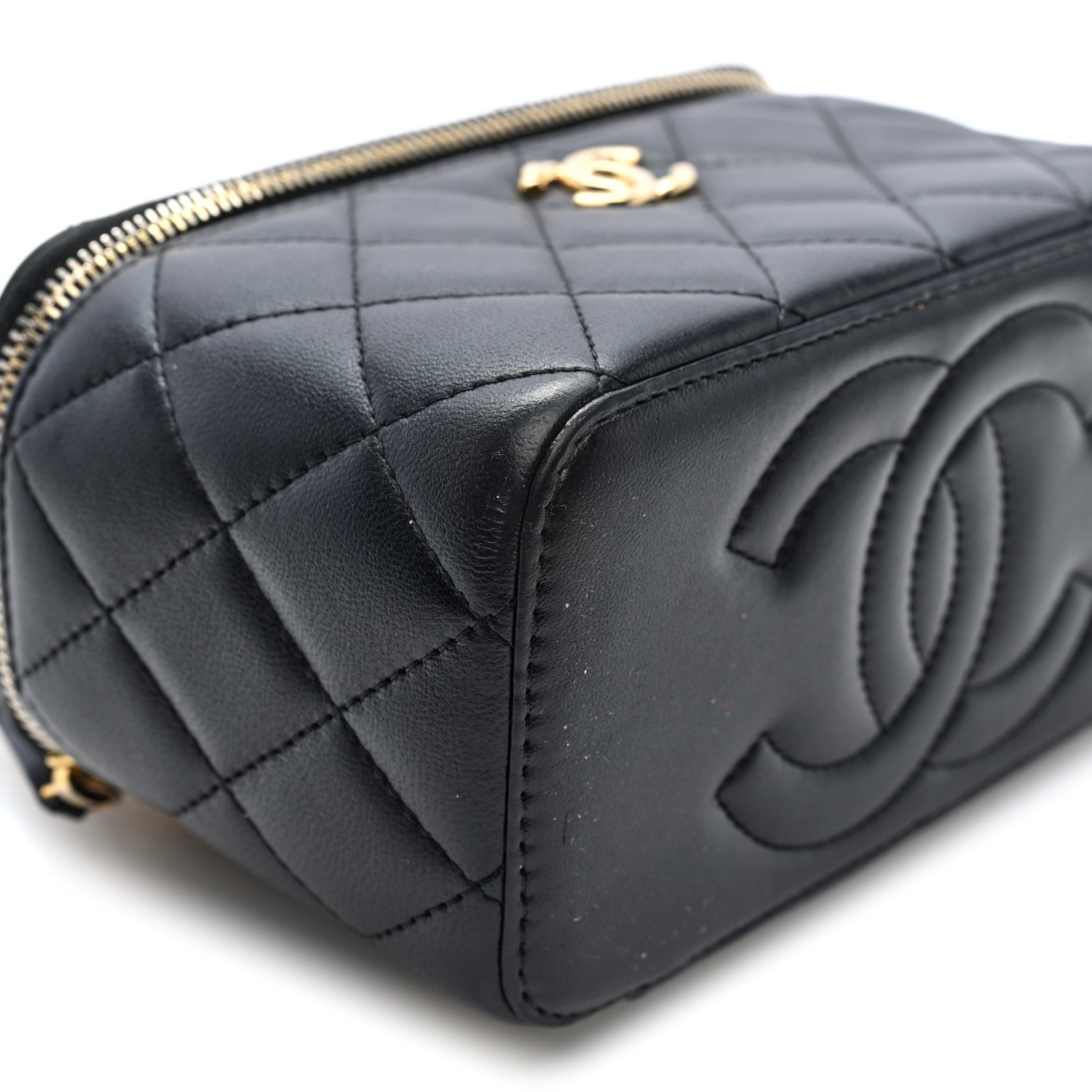 Chanel Shiny Lambskin Quilted Small Metal Wood Top Handle Vanity Case With Chain Black 10 of 11