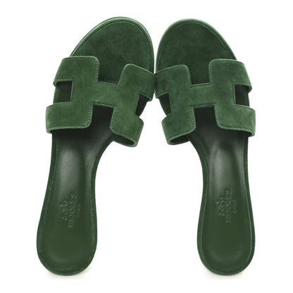 Hermes Suede Goatskin Oasis Sandals 36.5 Vert Electrique 2 of 10
