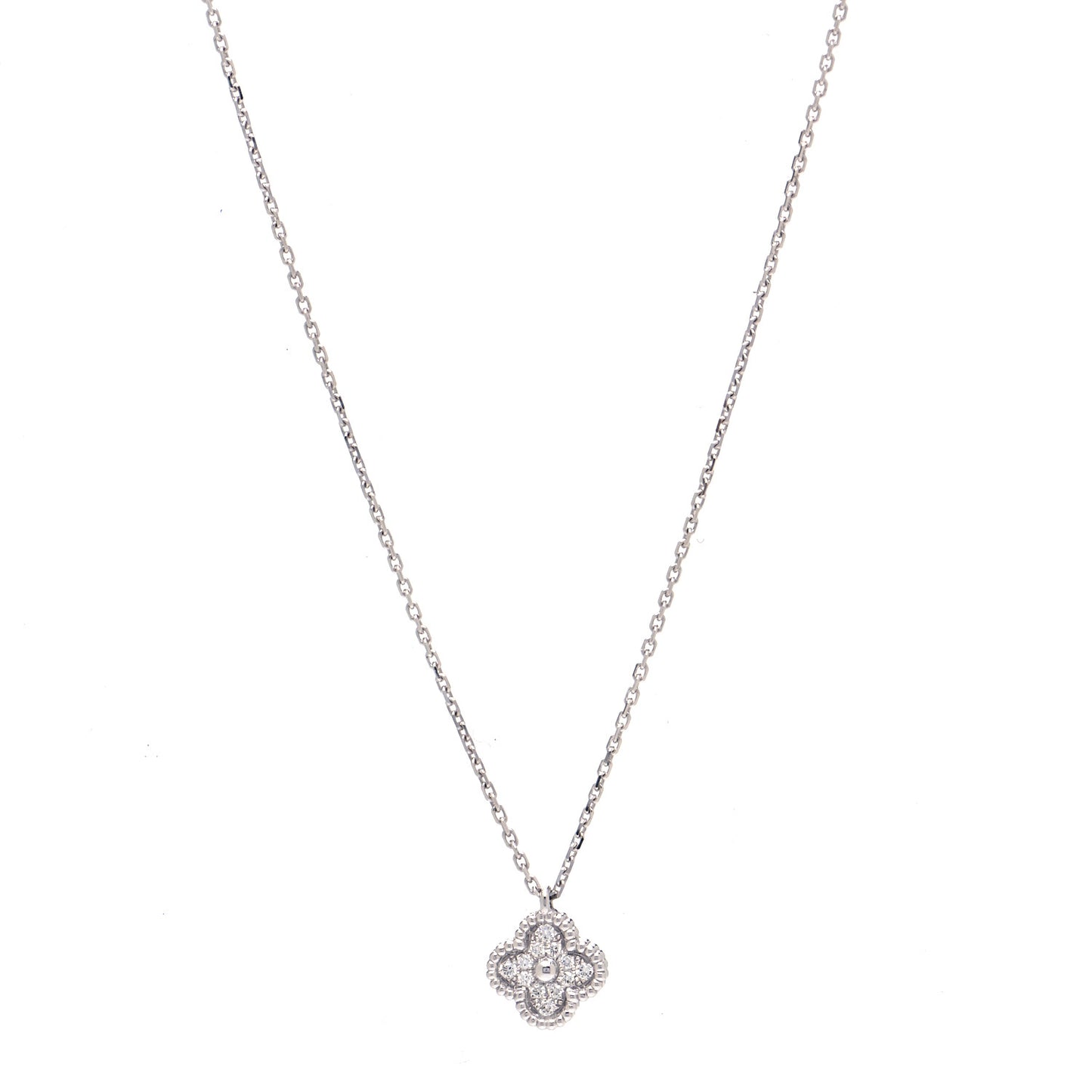 18K White Gold Diamond Sweet Alhambra Pendant Necklace
