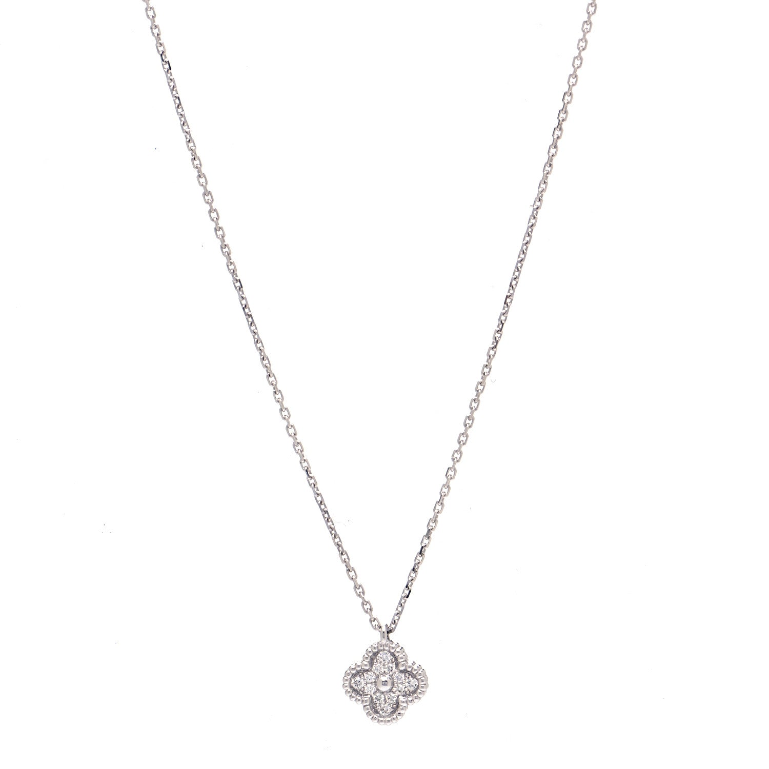 Van Cleef & Arpels 18K White Gold Diamond Sweet Alhambra Pendant Necklace 1 of 7