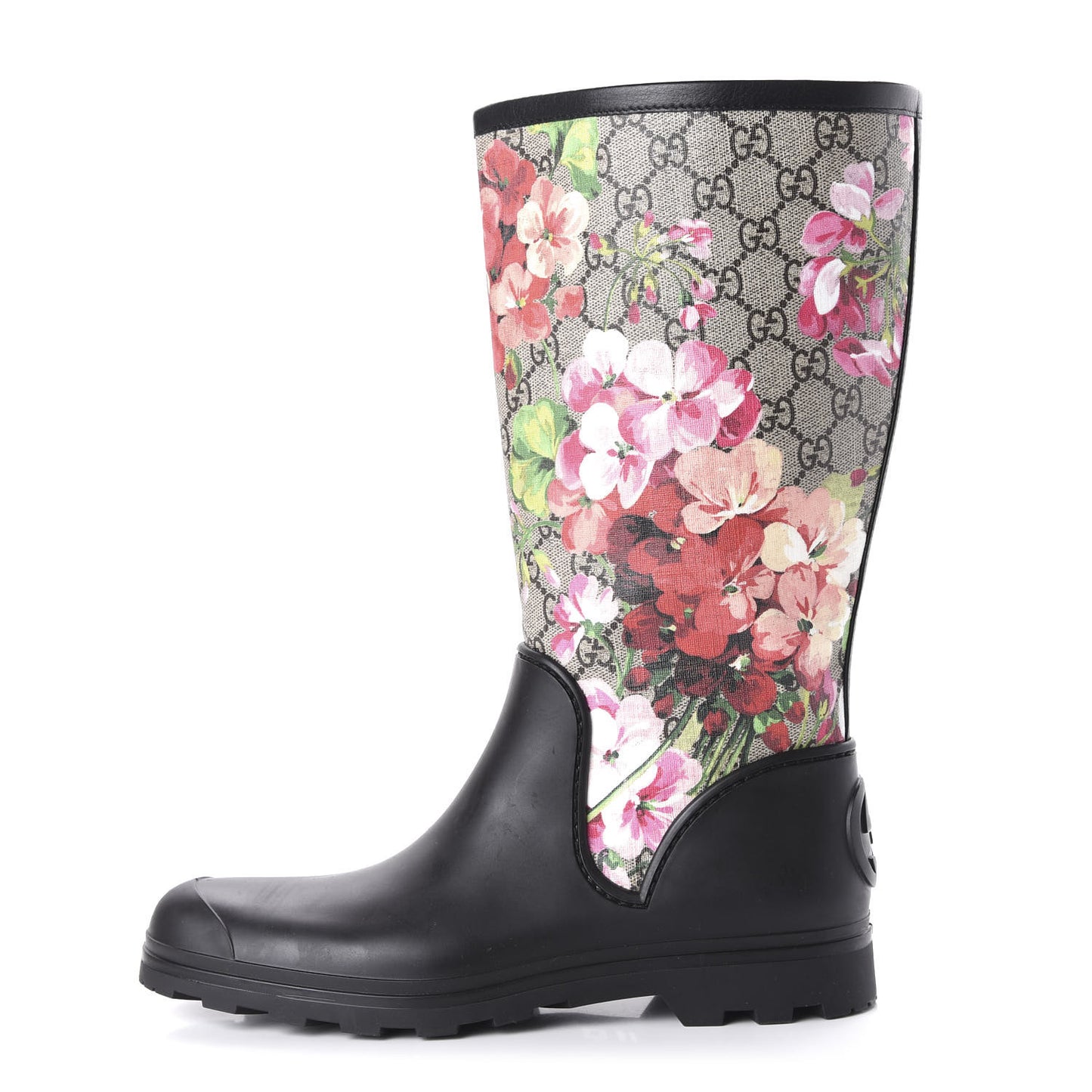 GG Supreme Monogram Blooms Flat Rubber Boots 39 Beige Multicolor