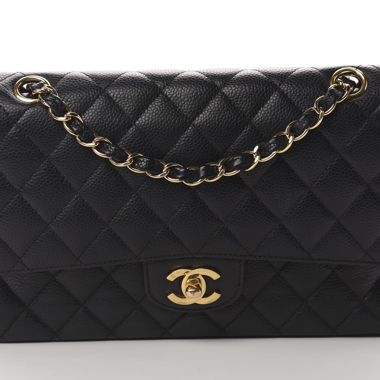 Caviar Quilted Medium Double Flap Black