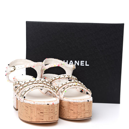 Chanel Tweed Chain Platform Sandals 41 Coral White 10 of 10