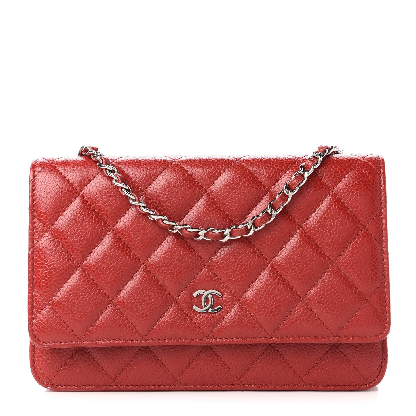 Caviar Quilted Wallet On Chain WOC Dark Red