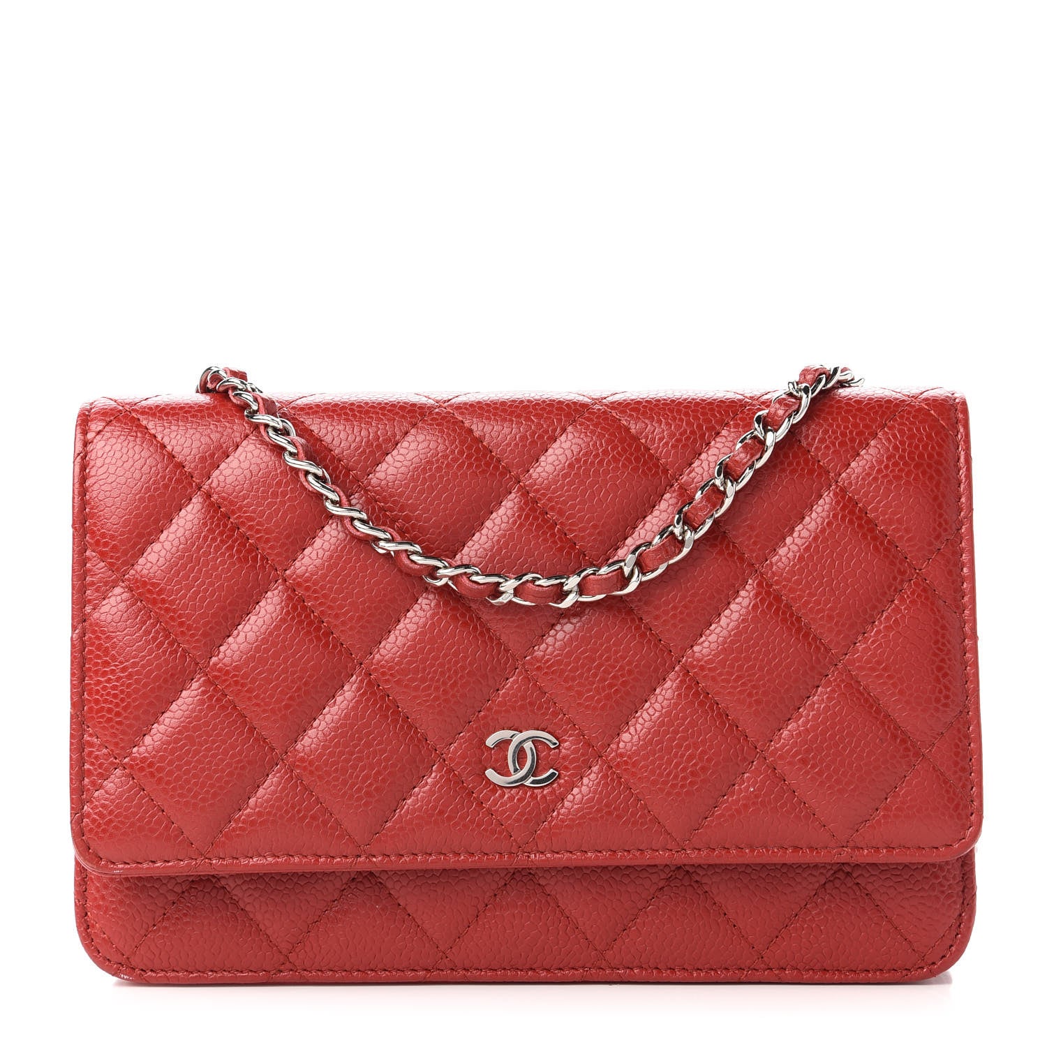 Chanel Caviar Quilted Wallet On Chain WOC Dark Red 1 of 12