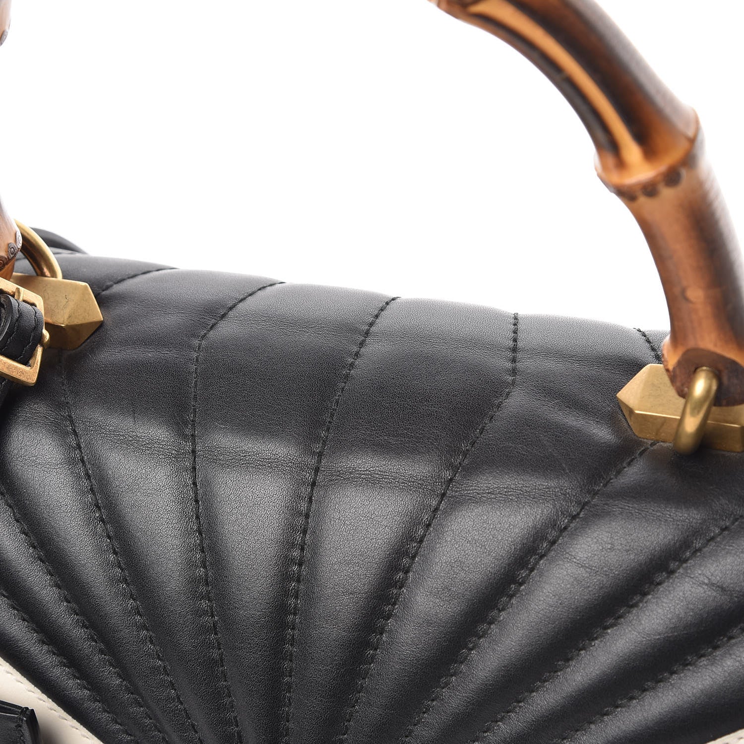 Gucci Calfskin Bamboo Trapuntata Queen Margaret Top Handle Bag Mystic White Black 8 of 8