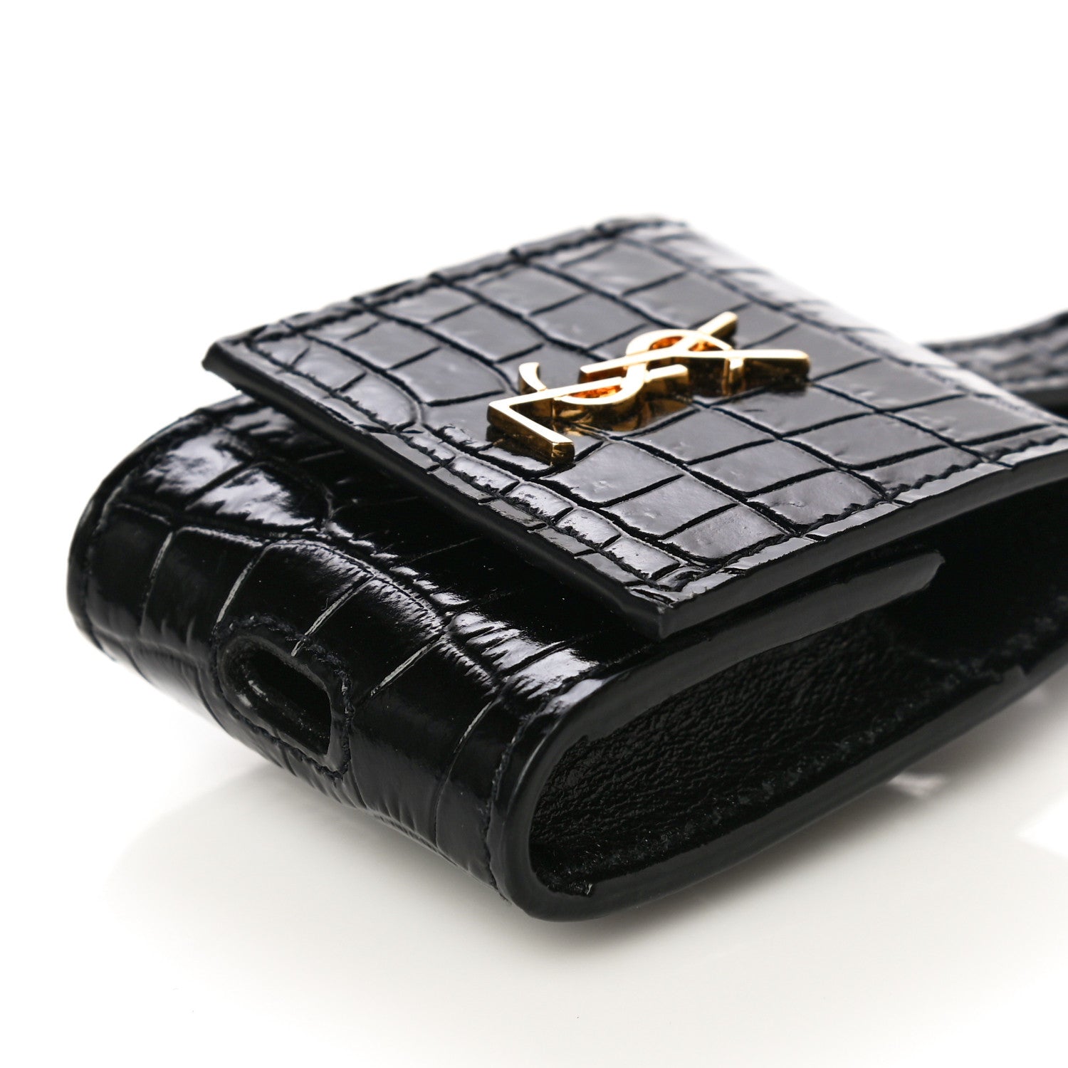 Saint Laurent Calfskin Crocodile Embossed Monogram Airpods Case Black 6 of 6